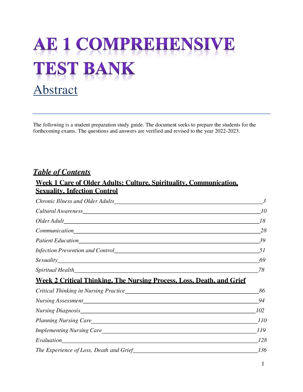 Comprehensive Test Bank Browsegrades